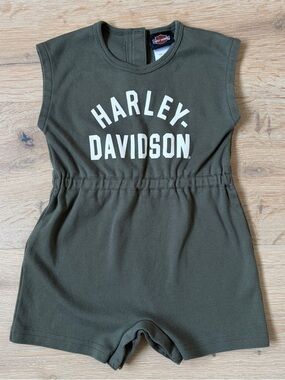 Harley Davidson Baby Romper 18-24M Olive Green Short Sleeve Logo One Piece*V13